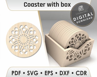 Untersetzer Box SVG Laser Cut Datei, Untersetzer Halter Vorlage (Digitaler Download)