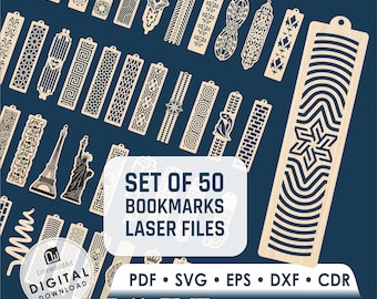 50 Laser Cut Bookmark SVG Set | Intricate Designs for Wood & Glowforge