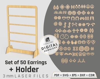 Earrings Bundle Laser Cut Template, Wooden Jewelry Svg (Digital File)