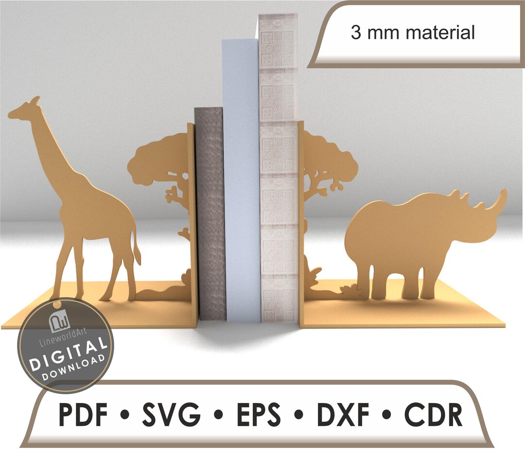 Laser Cut Bookend Designs, Animal Book Holder Vector Files (digital ...