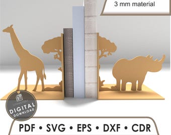 Laser Cut Bookend Designs, Animal Book Holder Vector Files (Digital Download)