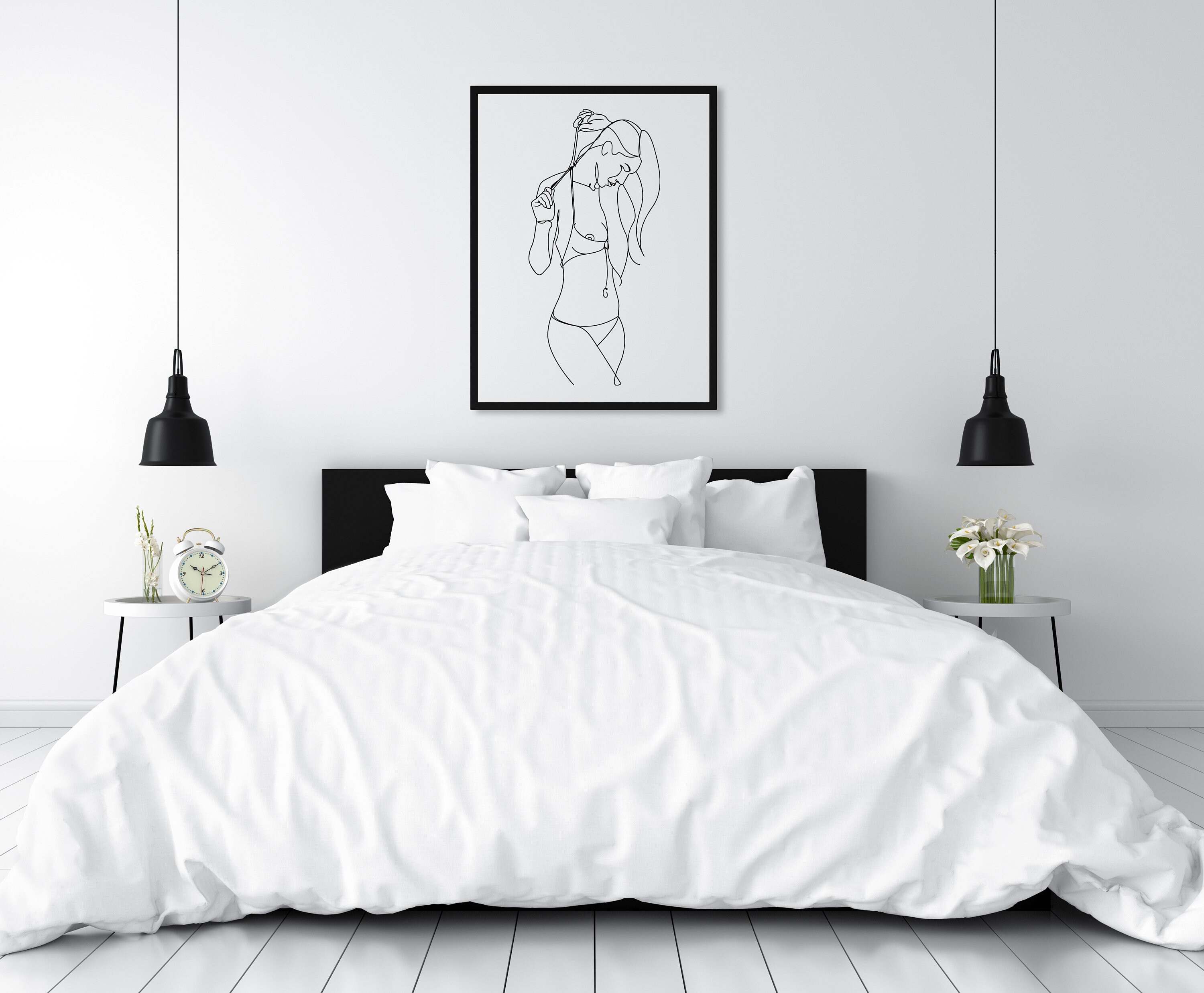 Woman get naked poster, female body print, feminine wall art, printable above the bed, minimalist erotic, boobs drawing, nude sensual print