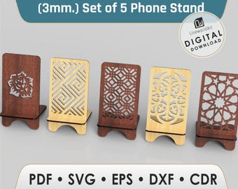 Plantilla SVG para soporte de teléfono cortado con láser/soporte de escritorio CNC para madera y acrílico