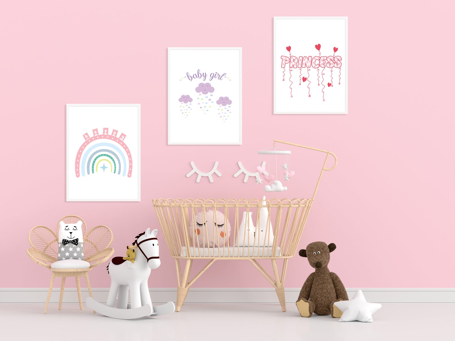 Set of 3 prints baby girl wall decor print nursery wall Etsy