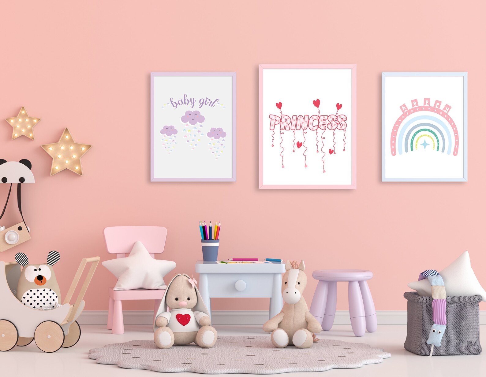 Set of 3 prints baby girl wall decor print nursery wall Etsy