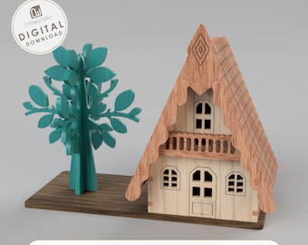 Wooden Mini House Svg, DIY Miniature Decor Laser Cut, Digital Files for Laser Cutting