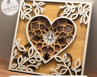 3D Layered Heart Mandala Svg, Valentine Laser svg, Glowforge Files