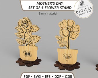Mother's Day Flower Stand Laser Cut File, Glowforge SVG (Digital Download)