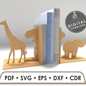 Disegni di fermalibri tagliati al laser, file di taglio laser per fermalibri, portalibri Glowforge, file vettoriali per il taglio laser