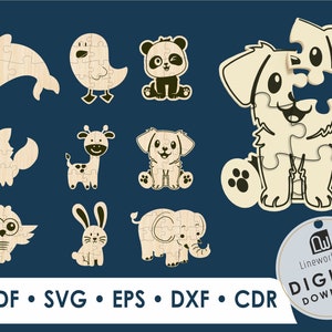 モンテッソーリ キッズ パズル レーザーカット ファイル、レーザーカット アニマル パズル SVG、CNC ファイル用木製パズル、キッズ レーザーカット & 木製 Glowforge Dxf