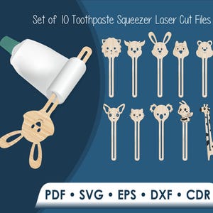Archivo SVG para exprimidor de pasta de dientes, exprimidor de tubo cortado con láser, soporte de madera