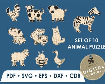 Kids Animal Puzzle SVG Bundle | Laser Cut Wood Puzzle Set