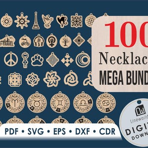 Pacchetto di 100 collane SVG, modelli di taglio per collane, file Glowforge