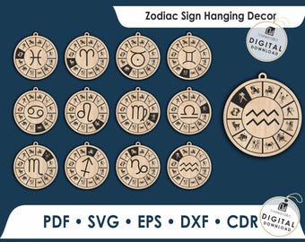 Zodiac Ornament SVG Bundle, Astrology Laser Cut Files, Horoscope Sign Digital Download