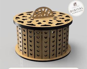 Laser Cut Round Box SVG File, Digital Download Cdr Pdf Dxf