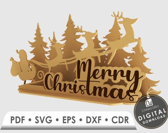 Christmas Scene Laser Cut Files Reindeer, Trees SVG (Digital Download)