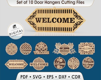 Welcome Door Hanger Bundle SVG | Round Door Sign Laser Cut File