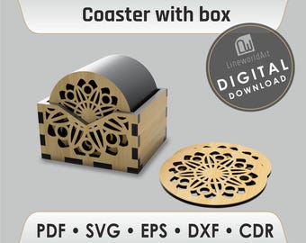 Geometric Coaster Set SVG, Coaster Holder Laser File, Wood Template