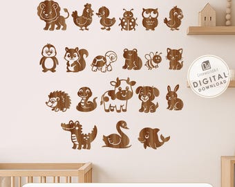 25 Woodland Animals Laser Cut Files, Nursery Decor SVG DXF EPS, Glowforge Digital Download