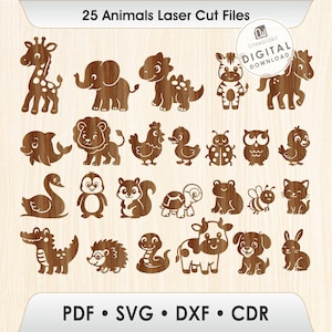 Ensemble SVG de formes d'animaux de safari | Ensemble de décorations découpées au laser pour chambre de bébé