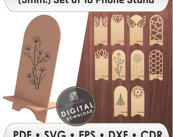 Wood Phone Stand SVG Bundle – Set of 10 Mobile Holder Designs for Laser Cutting