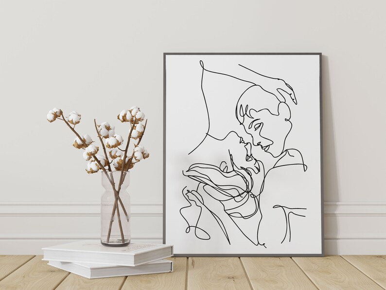 Couple Line Print Lovers Poster Romantic Line Art Bedroom Etsy
