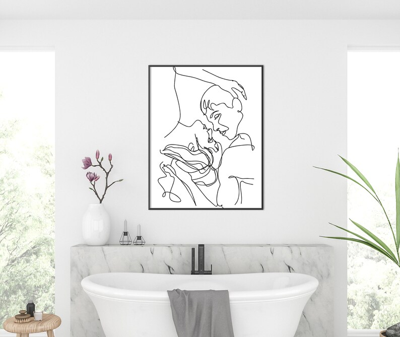 Couple Line Print Lovers Poster Romantic Line Art Bedroom Etsy
