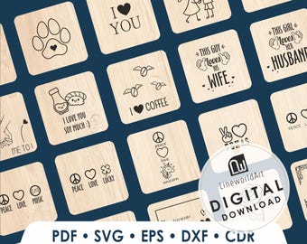 レーザーカットコースターバンドルSVG、木製コースターテンプレート、Glowforge SVG