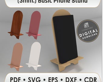 Laser Cut Phone Stand SVG, 3mm Wood Desk Phone Holder, Glowforge CNC File
