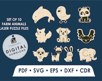 Dierenpuzzel SVG-bundel voor kinderen, Montessori-lasergesneden bestanden