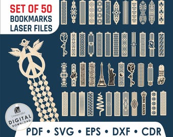 50 Laser Cut Bookmark SVG Bundle, Book Lover Clipart (Digital Download)