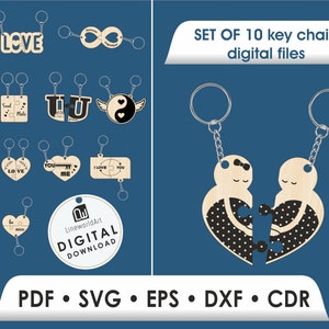 Valentine’s Day Keychain Svg, Keychain Laser Cut Files, Glowforge Keychain, Wooden, Cricut, Instant Download