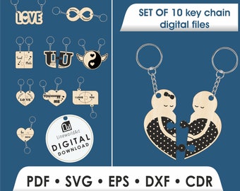 Kärleksnyckelring SVG, Alla hjärtans dag-nyckelringsmall för par (digital nedladdning)