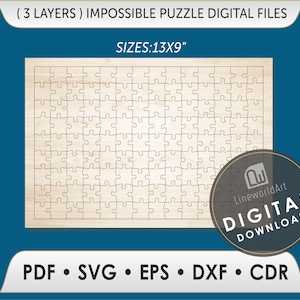 Digital File Puzzle Template, Jigsaw Puzzle Laser Cut Files, Puzzle Svg, Dxf, Glowforge File