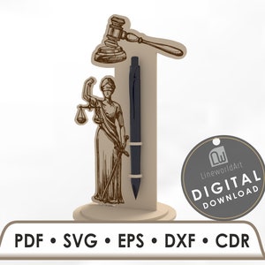 Porta-lápis para advogados SVG, porta-lápis de madeira, arquivos cortados a laser, arquivos vetoriais para corte a laser