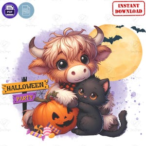 Halloween Cute Highland Cow Png, Retro Halloween Png, Ghost Cows Png, Funny Cow Png, Spooky Season, Cow Halloween Png, Cow Halloween Png