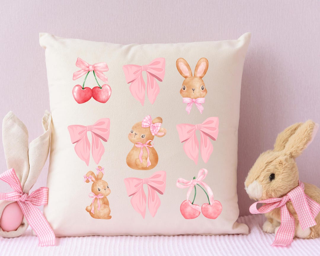 Coquette Rabbit PNG: Pink Bow Watercolor Sublimation Design (digital ...