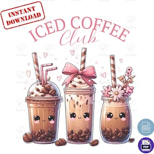 Coquette bow iced coffee club PNG File, Digital download, trendy Mom Coffee Lover, DTF, Sublimation, iced latte lovers, Preppy design.