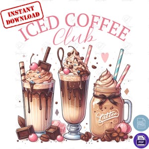 Coquette bow iced coffee club PNG File, Digital download, trendy Mom Coffee Lover, DTF, Sublimation, iced latte lovers, Preppy design.
