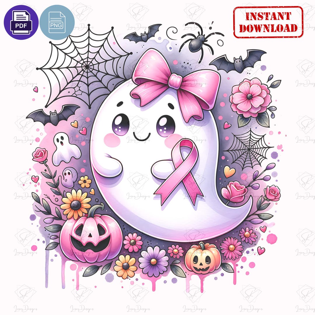 Cute Ghost Breast Cancer Ribbon Png, Coquette Breast Cancer, Halloween ...