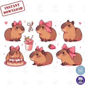 Coquette Capybara Bow PNG File: Animal Graphics (Digital Download)