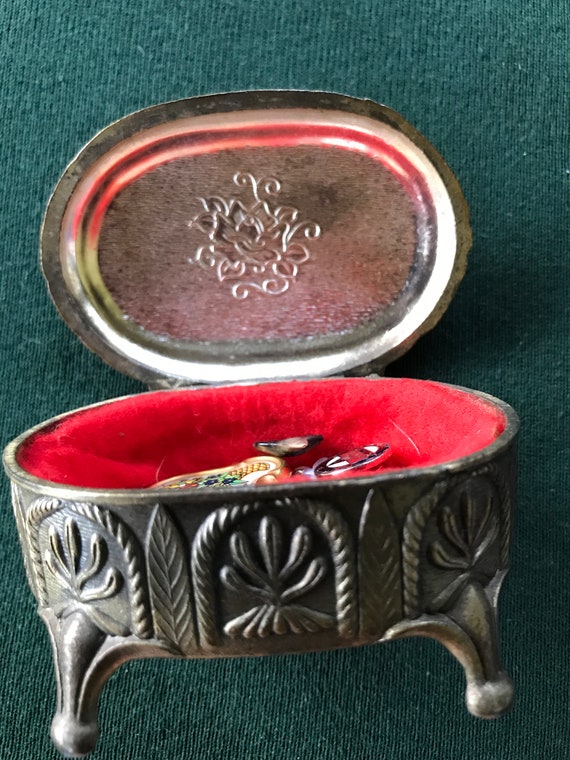 Vintage Japan Metal Jewelry/Trinket box with Pate… - image 2