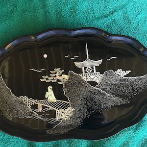 Vintage Ornate Mother of Pearl Inlay Serving Tray