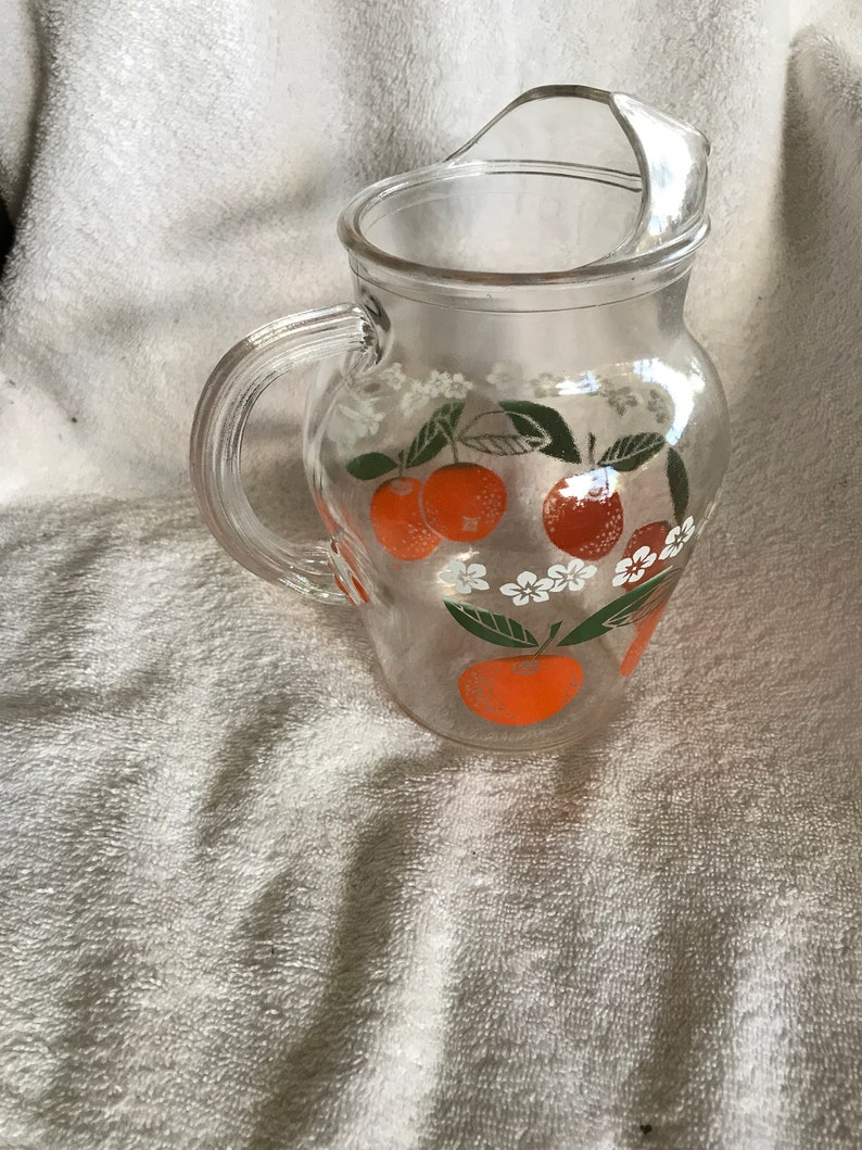 Vintage Glass 1qt Orange Juice Pitcher With Ice Lip Etsy