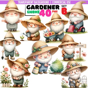 40PNG : Nain de jardinier, png nain de jardin, amateur de plantes, lot de cliparts aquarelle, téléchargement numérique, scrapbooking, journaux indésirables, décoration de chambre d'enfant