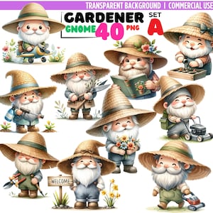 40PNG : Lot de cliparts aquarelle nain de jardin, png nain de jardin, amateur de plantes, téléchargement numérique, scrapbooking, journaux indésirables, décoration de chambre d'enfant