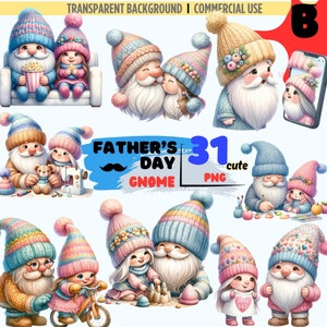 33PNG SetB: Acuarela Lindo Día del Padre Png, Mejor decoración de la guardería familiar de papá, Imágenes prediseñadas de gnomos lindos, Descarga digital, Álbum de recortes, Diarios basura