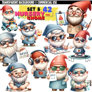 Watercolor Nursery Gnome Clipart: Set B, Teacher PNG (Digital Download)
