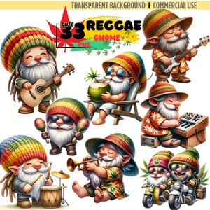 33PNG : Clipart reggae nain, clipart gnomes rasta, nain aquarelle, téléchargement numérique, album, journaux indésirables, décoration de chambre d'enfant
