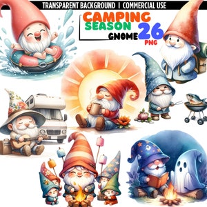 26 PNG: Camping Gnome Clipart, Watercolor Camping Clipart, Cute gnomes clipart, Camping bachelorette decor, Digital Download, Nursery Decor